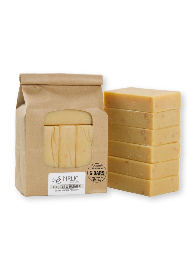SIMPLICI Pine Tar  Oatmeal Natural Soap soap for poison ivy 6 Bar Value Bag Palm Free 
