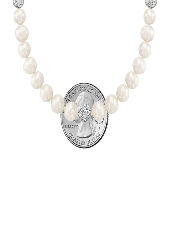 Savlano 8-9MM Cultured Freshwater Baroque Natural White Pearl Crystal Bead Necklace 17-inch, For Women Comes with Gift Box - Image 2
