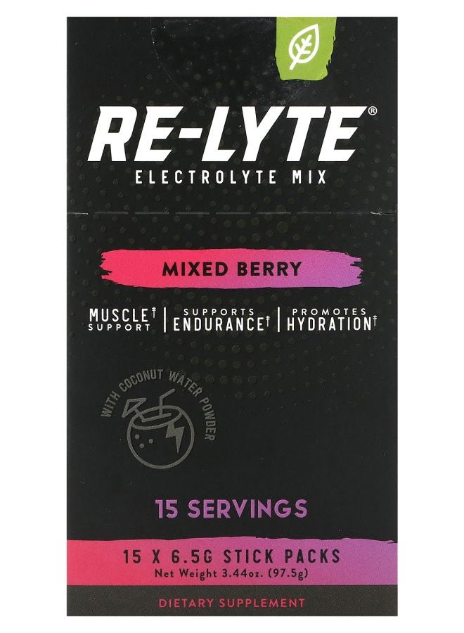 ReLyte Electrolyte Mix Mixed Berry 15 Stick Packs 0.23 oz (6.5 g) Each