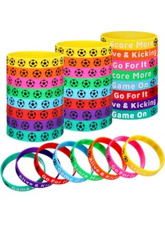 Civaner 48 Pcs Soccer Motivational Silicone Wristband Multicolored Rubber Bracelets Soccer Wristbands For Kids Silicone Stretch Wristbands Soccer Party Favors For Sports Events Birthday Party  - Image 2