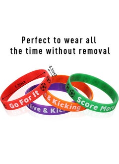 Civaner 48 Pcs Soccer Motivational Silicone Wristband Multicolored Rubber Bracelets Soccer Wristbands For Kids Silicone Stretch Wristbands Soccer Party Favors For Sports Events Birthday Party  - Image 5