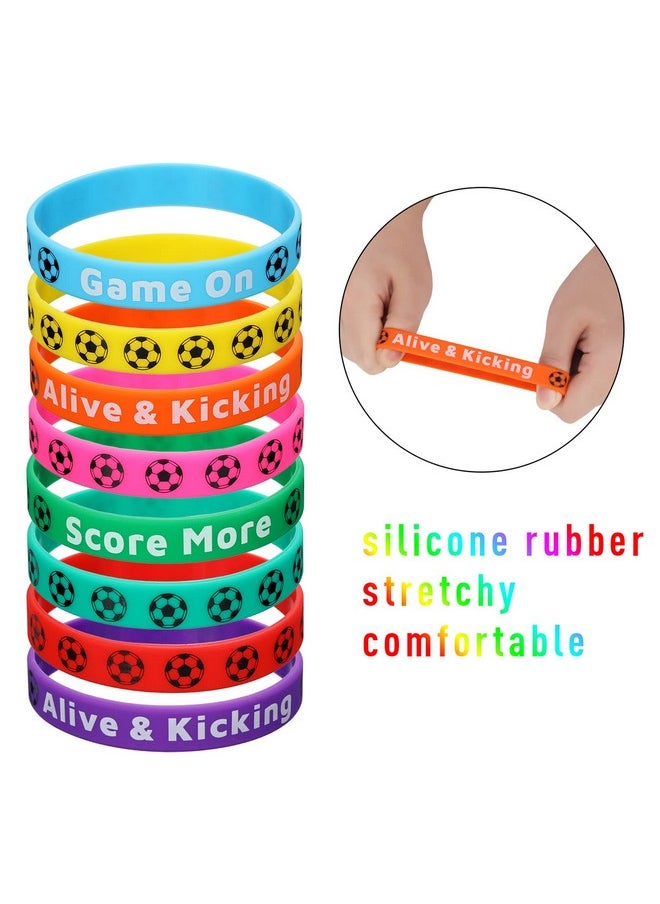 Civaner - 48 Pcs Soccer Motivational Silicone Wristband Multicolored Rubber Bracelets Soccer Wristbands For Kids Silicone Stretch Wristbands Soccer Party Favors For Sports Events Birthday Party - Image 1