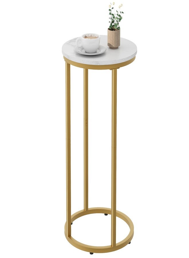 Easy Paws C Shaped End Table, Couch Side Tables for Living Room, Round Sofa End Table with Metal Frame, Small Wooden Snack Table for Bedroom, Small Spaces, Easy Assembly (Gold) - Image 1