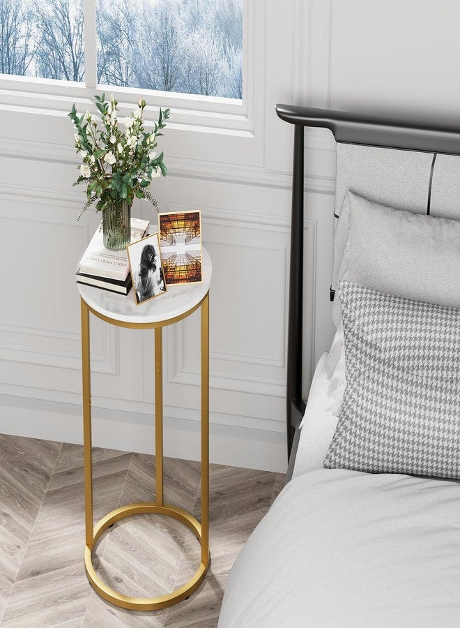Easy Paws C Shaped End Table, Couch Side Tables for Living Room, Round Sofa End Table with Metal Frame, Small Wooden Snack Table for Bedroom, Small Spaces, Easy Assembly (Gold) - Image 2