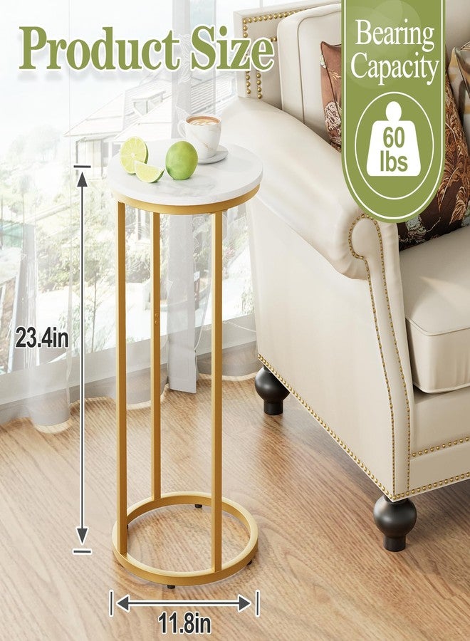 Easy Paws C Shaped End Table, Couch Side Tables for Living Room, Round Sofa End Table with Metal Frame, Small Wooden Snack Table for Bedroom, Small Spaces, Easy Assembly (Gold) - Image 3