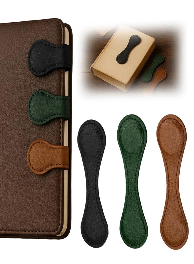 Bolsdoic 3 PCS Magnetic Bookmarks, Vintage Faux Leather Book Marks for Reading, Double-Sided Magnetic Bookmarks Book Accessories, Stylish Gifts for Book Lover Readers Men Women Teachers Students - Image 1