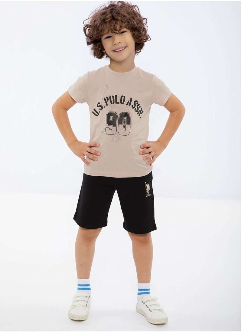 U.S. Polo Assn. Boys Latte/Black Bermuda Set