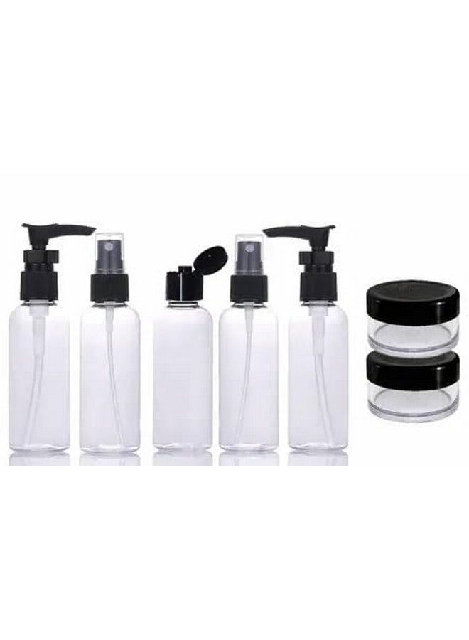 MOHAK 7-Pcs Travel Bottles Kit, Portable Refillable Toiletry Containers Set, Leak Proof Cosmetic Containers for Lotion, Shampoo, Cream, Soap, Total Jars for Cream - Image 1