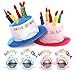 Okllen Birthday Hats Set of 2 for Adults Plush Cake Hats with Sunglasses Funny Party Novelty Hats for Birthday Party Favors Blue Pink - Image 2