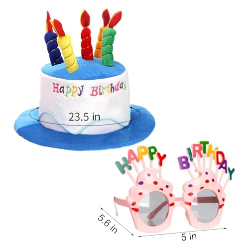 Okllen Birthday Hats Set of 2 for Adults Plush Cake Hats with Sunglasses Funny Party Novelty Hats for Birthday Party Favors Blue Pink - Image 5