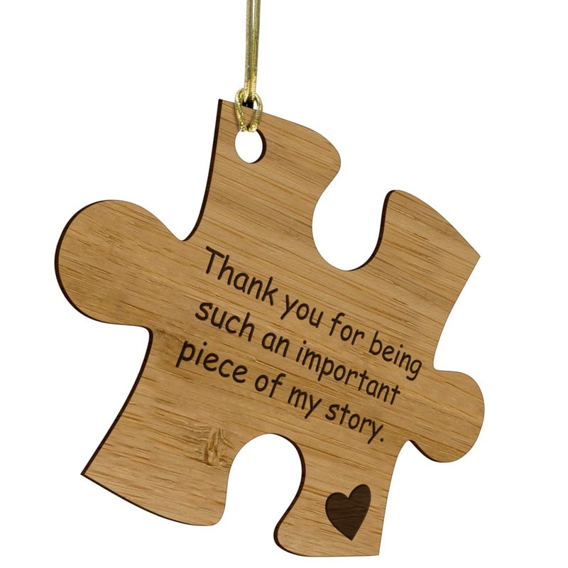 PlaqueMaker Thank You for Being a Piece of My Story Bamboo Wood Ornament Cut in The Shape of a Puzzle Piece - These Make Good Gifts for Teachers, Leaders, and Mentors-Can be Written On with Permanent Marker - Image 1