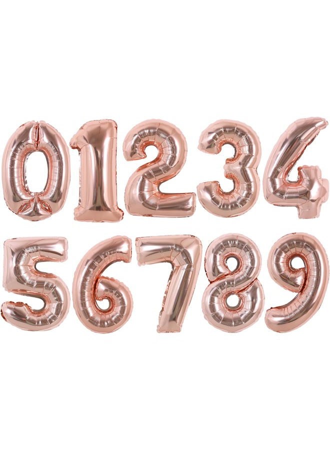 TONIFUL 16 Inch Number Balloon Rose Gold 0-9 Mylar Foil Number Balloons 10 Pcs Custom digitalal Balloons for Birthday Party Engagement Graduations Anniversary Baby Shower Decorations Party Supplies - Image 1