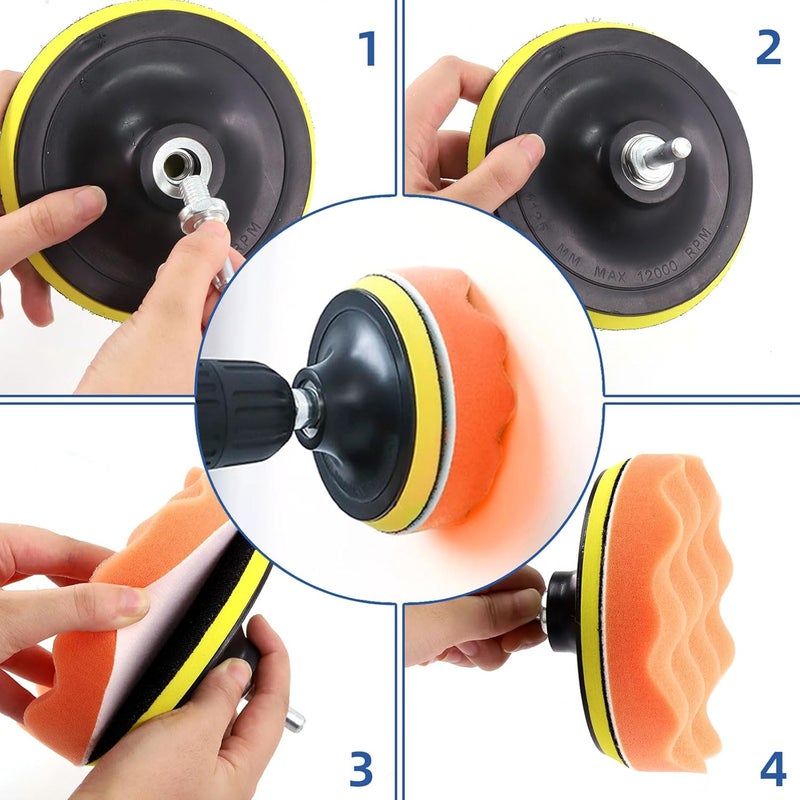 Glarks 12Pcs 7 Inch Car Buffing Polishing Pads Assortment Kit with Hook and Loop Backing Pad, Woolen Sponge Foam Polish Pads Wax Buffer Polisher for Drill Grinder (7 Inch) - Image 5