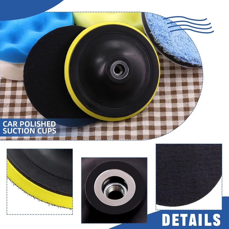 Glarks 12Pcs 7 Inch Car Buffing Polishing Pads Assortment Kit with Hook and Loop Backing Pad, Woolen Sponge Foam Polish Pads Wax Buffer Polisher for Drill Grinder (7 Inch) - Image 3
