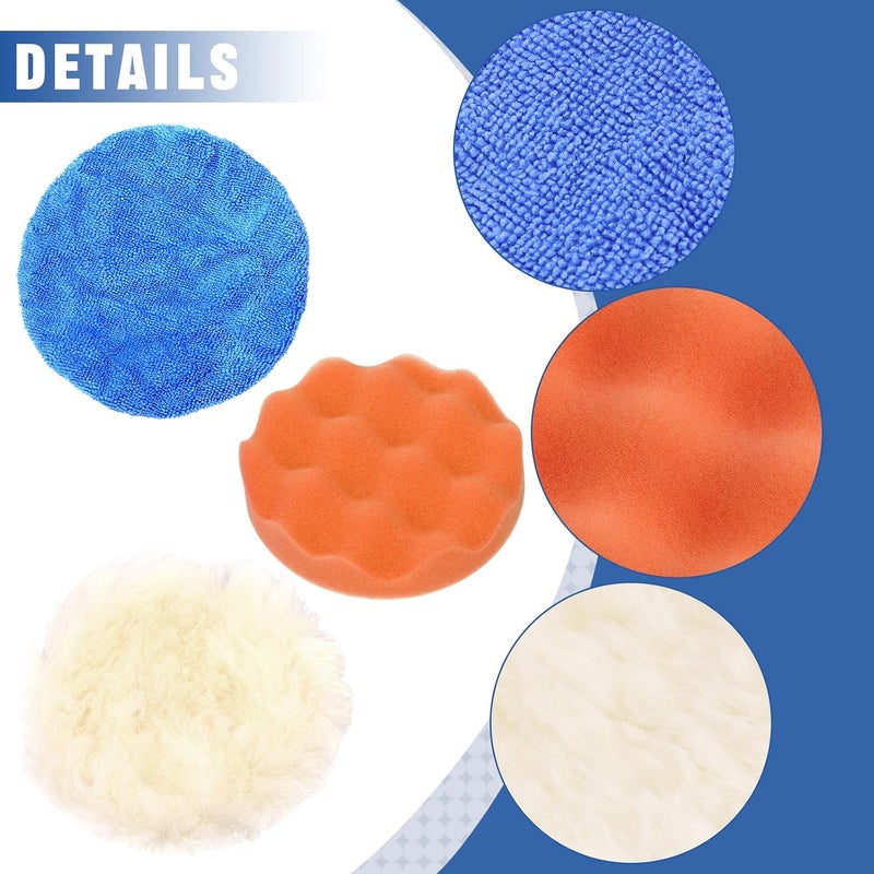 Glarks 12Pcs 7 Inch Car Buffing Polishing Pads Assortment Kit with Hook and Loop Backing Pad, Woolen Sponge Foam Polish Pads Wax Buffer Polisher for Drill Grinder (7 Inch) - Image 4