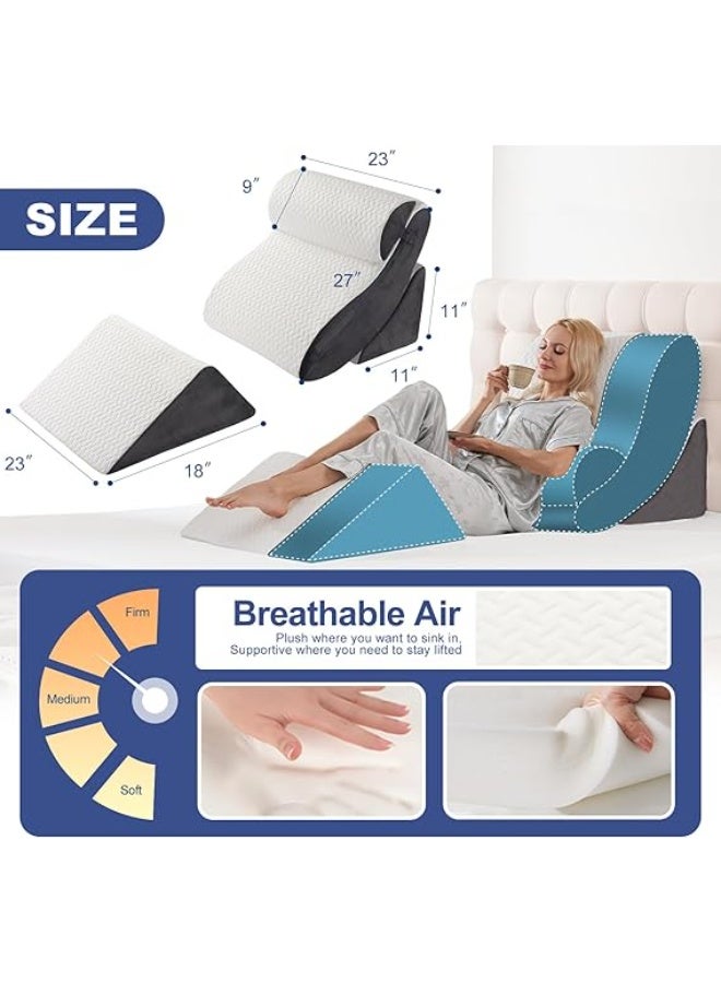 4PCS Orthopedic Bed Wedge Pillow Set for Sleeping, Post Surgery Foam Support Pillows for Back, Neck and Leg Pain Relief, Adjustable Triangle Pillow – Acid Reflux, GERD & Snoring Recovery, White Grey - Image 2
