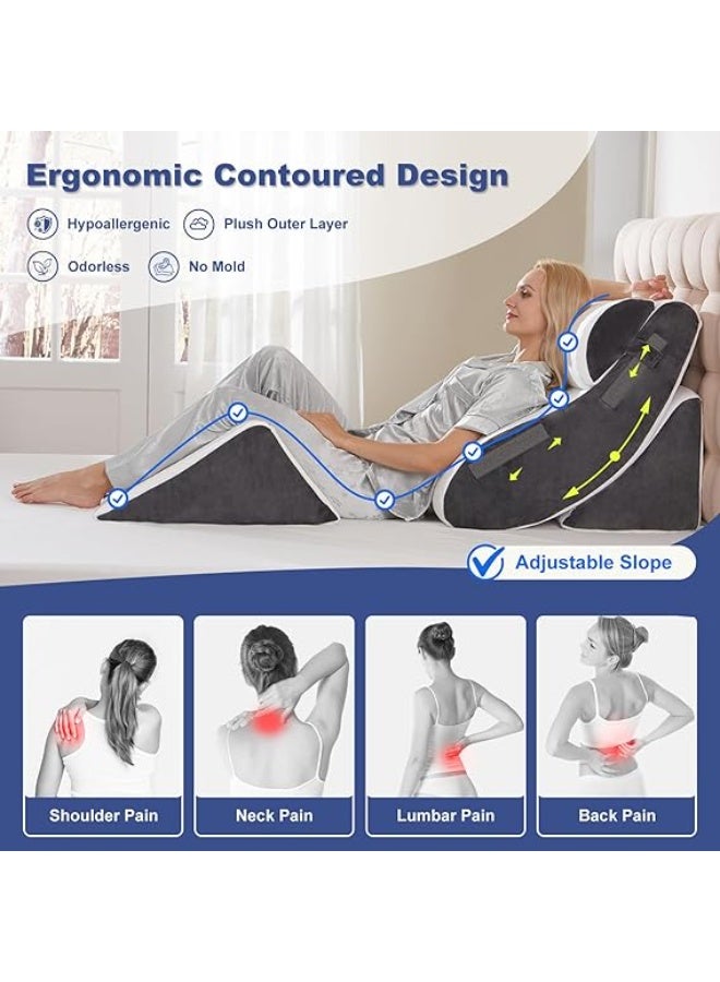 4PCS Orthopedic Bed Wedge Pillow Set for Sleeping, Post Surgery Foam Support Pillows for Back, Neck and Leg Pain Relief, Adjustable Triangle Pillow – Acid Reflux, GERD & Snoring Recovery, White Grey - Image 3