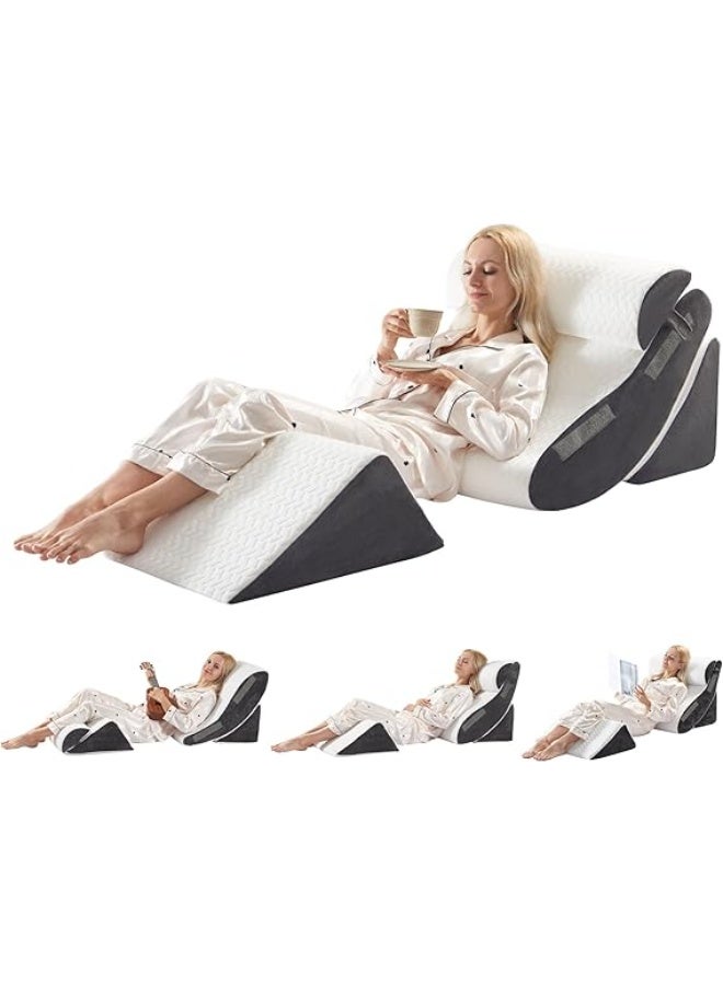 4PCS Orthopedic Bed Wedge Pillow Set for Sleeping, Post Surgery Foam Support Pillows for Back, Neck and Leg Pain Relief, Adjustable Triangle Pillow – Acid Reflux, GERD & Snoring Recovery, White Grey - Image 1