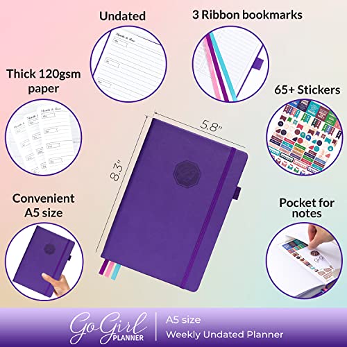 GoGirl Planner and Organizer for Women – A5 Size Weekly Planner, Goals Journal & Agenda to Improve Time Management, Productivity & Live Happier. Undated – Start Anytime, Lasts 1 Year – Purple - Image 2