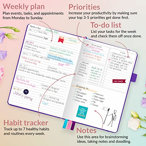 GoGirl Planner and Organizer for Women – A5 Size Weekly Planner, Goals Journal & Agenda to Improve Time Management, Productivity & Live Happier. Undated – Start Anytime, Lasts 1 Year – Purple - Image 3
