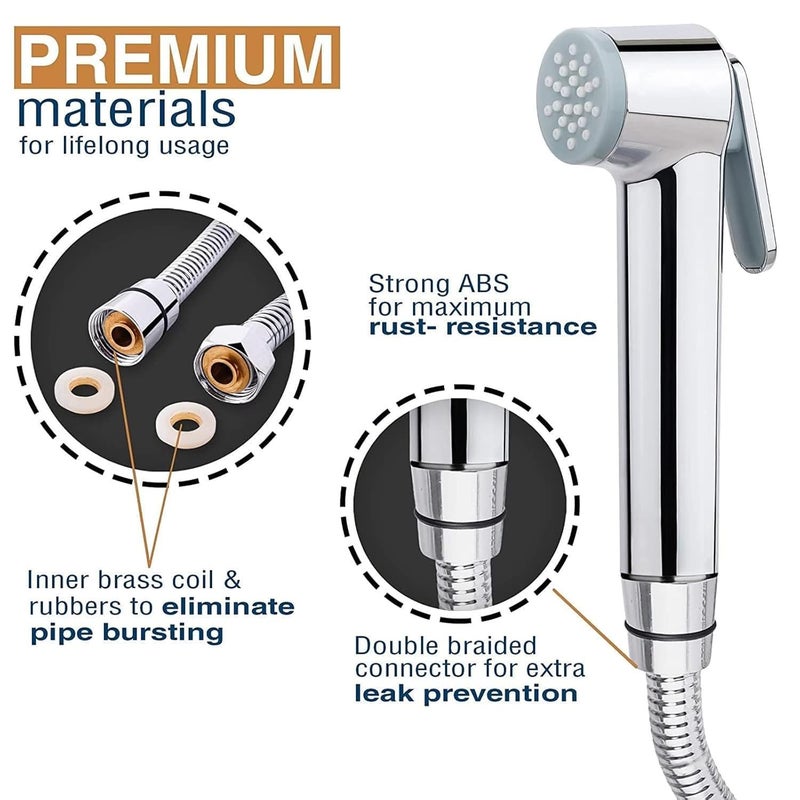 Spazio Opal Series Brass 2 Way Bib Cock Wall Mount Set of 1 Star Health Faucet SS 15m Tube for Bathroom Chrome Finish Silver Plated Twin Elbow Valve Faucet Wall Mount Installation Type - Image 4