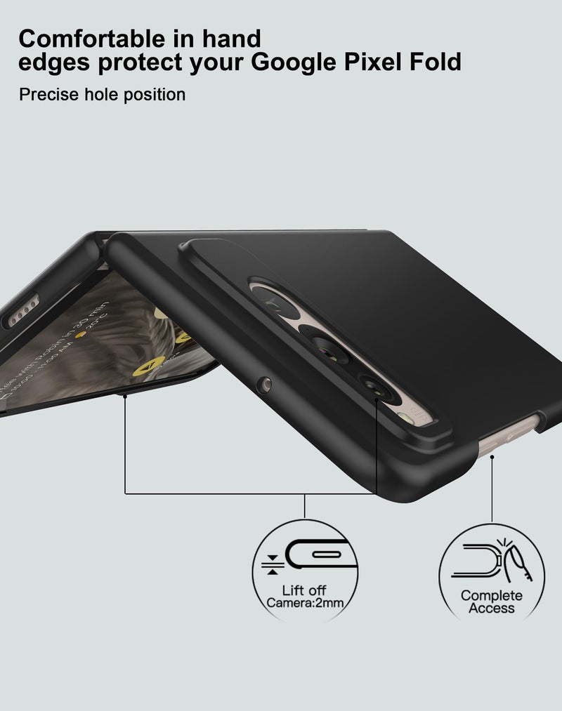 Foluu Case for Google Pixel Fold 2023, Ultra Thin Slim Fit Matte PC with Non-Slip Grip Full Protection Protective Cover for Google Pixel Fold 2023 (Black) - Image 2