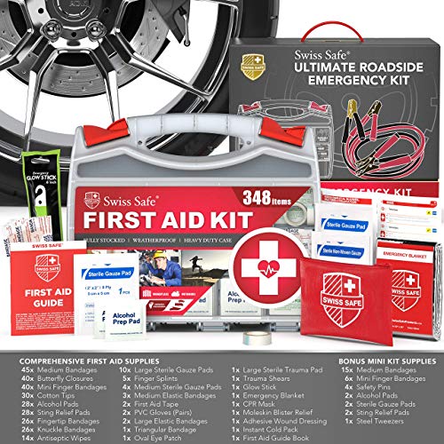 Swiss Safe 2-in-1 Car Emergency Kit | 12-FT Heavy-Duty Jumper Cables & 378-Piece Comprehensive Car First Aid Kit | Compact Roadside Auto Essentials for Vehicle Safety - Image 5