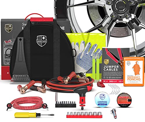 Swiss Safe 2-in-1 Car Emergency Kit | 12-FT Heavy-Duty Jumper Cables & 378-Piece Comprehensive Car First Aid Kit | Compact Roadside Auto Essentials for Vehicle Safety - Image 1