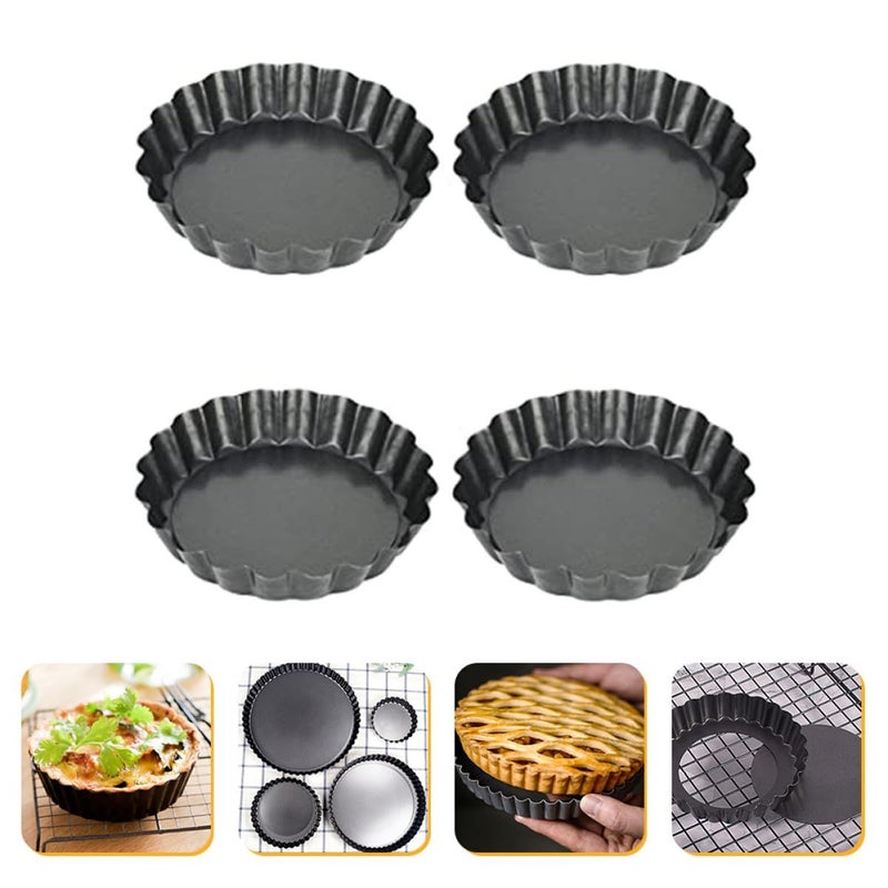 Luxshiny 4 Piece 4 Inch Nonstick Tart Pans With Loose Bottom Round Flan Baking Plates For Mini Pies And Quiches Sturdy Kitchen Bakeware Set For Oven Use - Image 5
