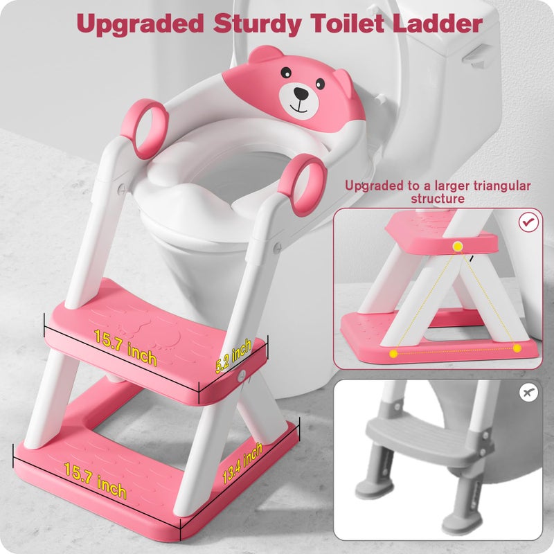 Rabb 1st Potty Training Seat, Upgrade Toddler Toilet Seat for Kids Boys Girls, 2 in 1 Potty Training Toilet, Splash Guard Anti-Slip Pad Step Stool(Bright Pink) - Image 3