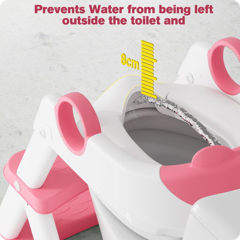 Rabb 1st Potty Training Seat, Upgrade Toddler Toilet Seat for Kids Boys Girls, 2 in 1 Potty Training Toilet, Splash Guard Anti-Slip Pad Step Stool(Bright Pink) - Image 5