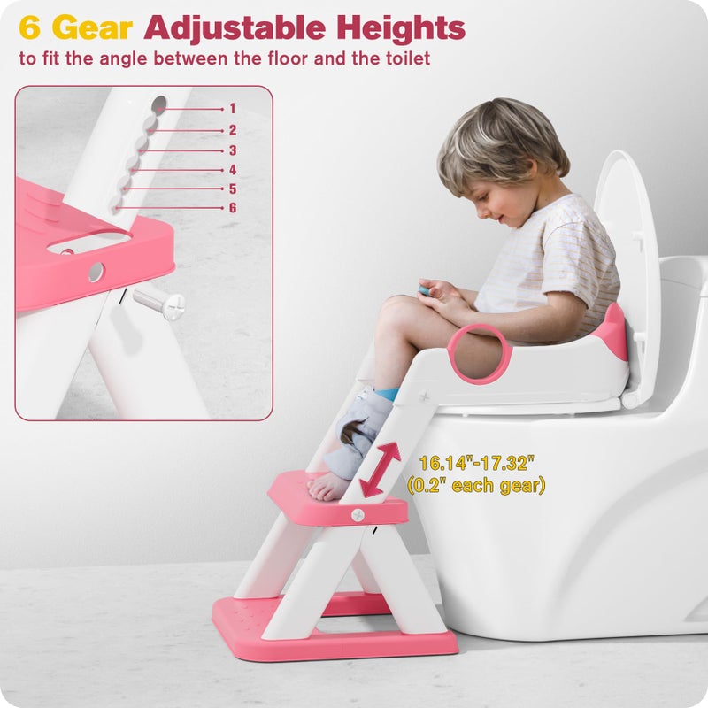 Rabb 1st Potty Training Seat, Upgrade Toddler Toilet Seat for Kids Boys Girls, 2 in 1 Potty Training Toilet, Splash Guard Anti-Slip Pad Step Stool(Bright Pink) - Image 4
