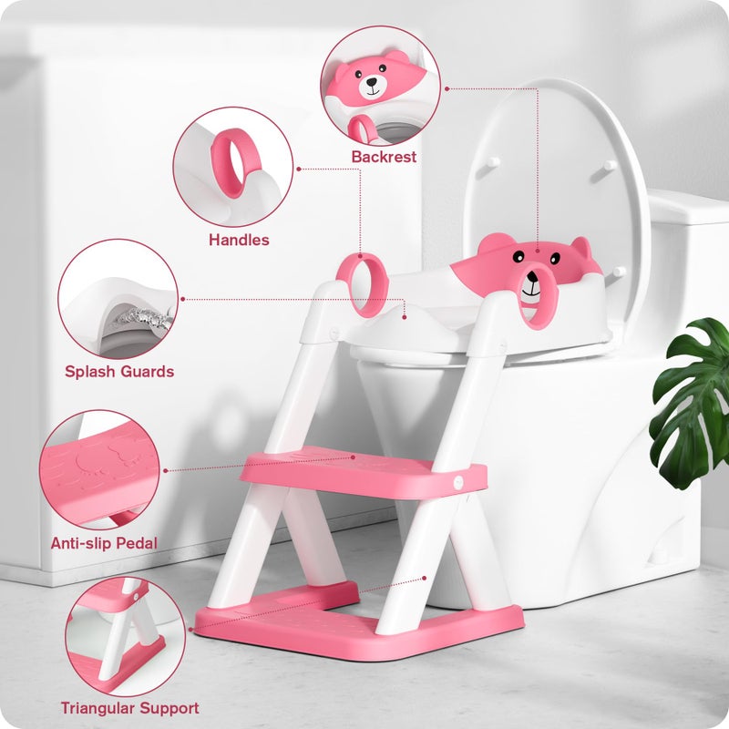 Rabb 1st Potty Training Seat, Upgrade Toddler Toilet Seat for Kids Boys Girls, 2 in 1 Potty Training Toilet, Splash Guard Anti-Slip Pad Step Stool(Bright Pink) - Image 2