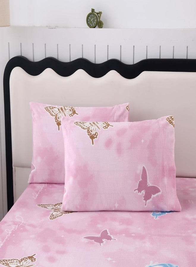 MAG 3Pcs Pink Fleece-Flannel Twin Butterfly Bedding Sheet Set,Microfiber Cute Colorful Fluffy Warm,Flannel Sheets Twin for Kids Girls Boys,Super Soft,1 Fitted Sheet and 2 Pillowcases Only. - Image 5