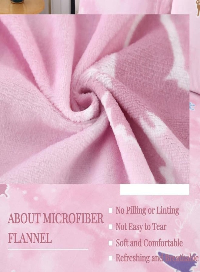 MAG 3Pcs Pink Fleece-Flannel Twin Butterfly Bedding Sheet Set,Microfiber Cute Colorful Fluffy Warm,Flannel Sheets Twin for Kids Girls Boys,Super Soft,1 Fitted Sheet and 2 Pillowcases Only. - Image 2