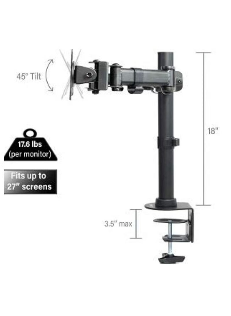 Fully Adjustable Dual Monitor Desk Mount Stand for 2 LCD Screens – Height Adjustable -- Swivel, Tilt, Cable Management, Heavy-Duty Base for Home & Office – Ergonomic Dual Monitor Setup for Improved Productivity