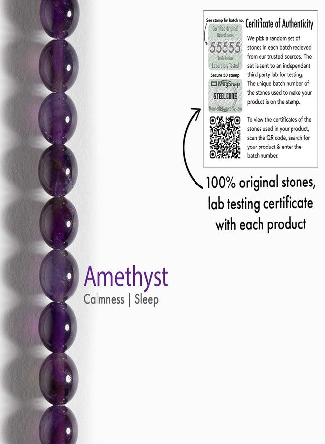 Mesmerize Men's Amethyst Natural Stone Bracelet with MagSnap2 | Real Healing Stones, Stainless Steel Magnetic Clasp, Splash-Proof, Gift Box Included (L) - Image 2