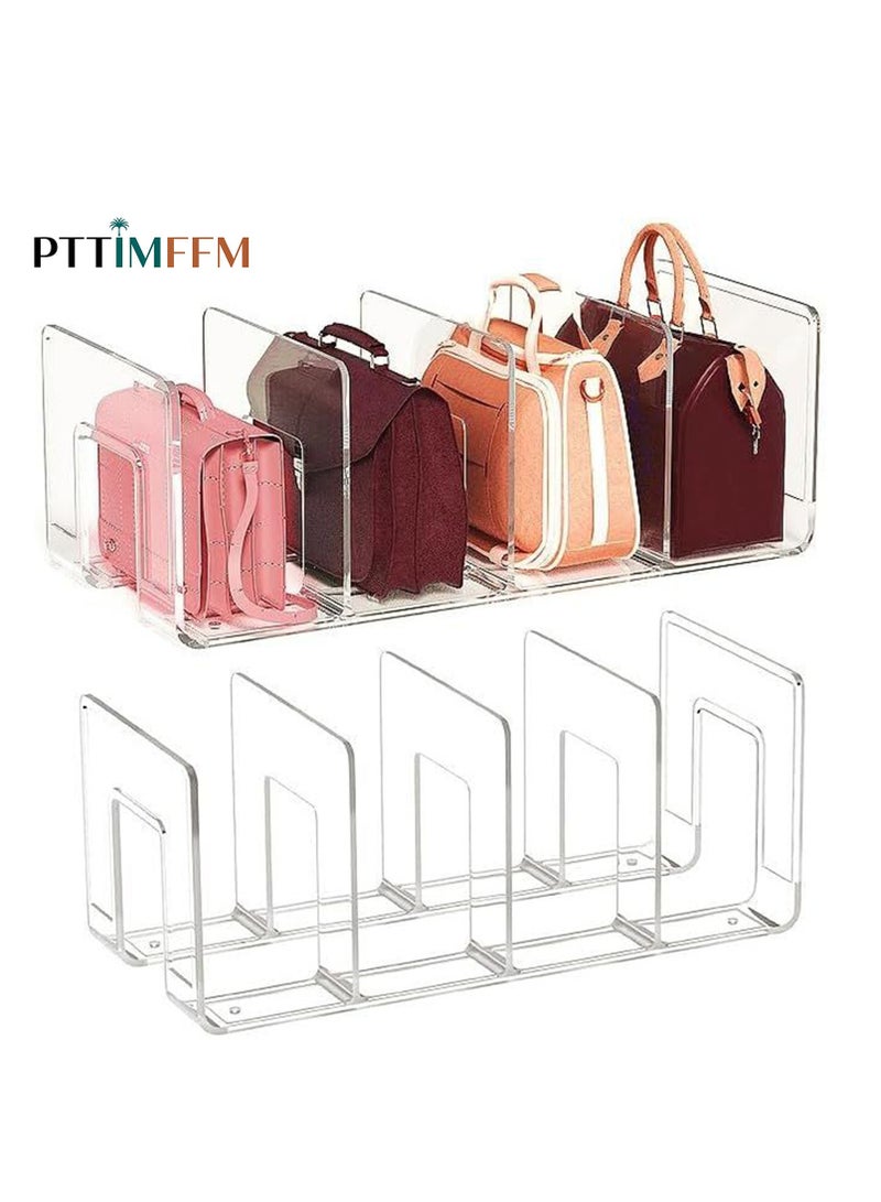 PTTIMFFM 2 Pack Clear Handbag Organizer,4-Section Purse Shelf Divider and Display Stand,Closet Storage Organizer for Purses, Files, or Books,Bedroom and Kitchen Use  - Image 1