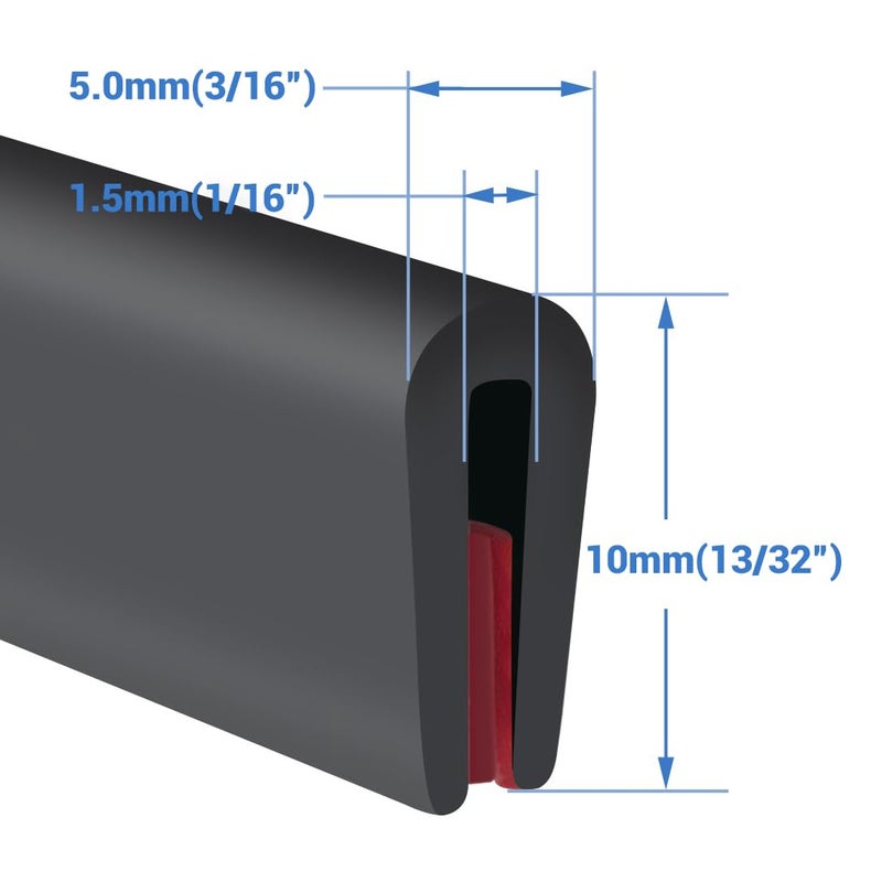 Protalwell Rubber Edge Trim, Self-Adhesive Rubber Edge Trim, Edge Protector for Sheet Metal, EPDM Material, Fit 1/16"(1.6mm), Length 10Ft, Black Color, U Channel Edge Trim - Image 2