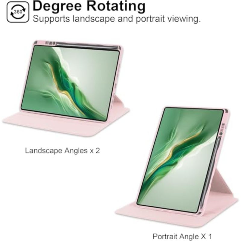 حافظة لهاتف Honor Pad 10، مقاس 12.1 بوصة 2025، غطاء حامل دوار 360 درجة، غطاء فوليو متعدد الزوايا مع حامل قلم رصاص وردي - Image 3