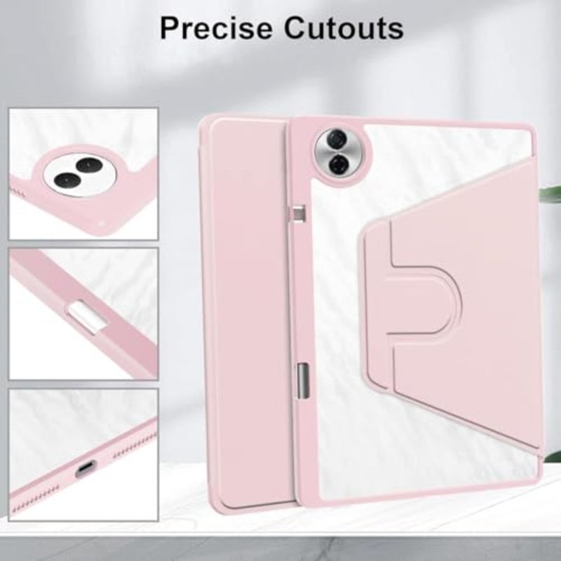 حافظة لهاتف Honor Pad 10، مقاس 12.1 بوصة 2025، غطاء حامل دوار 360 درجة، غطاء فوليو متعدد الزوايا مع حامل قلم رصاص وردي - Image 4