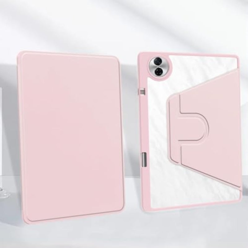حافظة لهاتف Honor Pad 10، مقاس 12.1 بوصة 2025، غطاء حامل دوار 360 درجة، غطاء فوليو متعدد الزوايا مع حامل قلم رصاص وردي - Image 5
