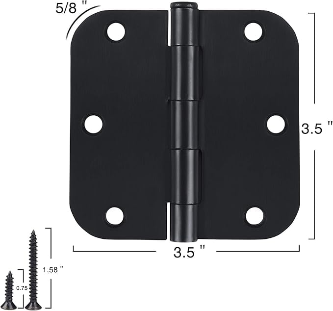 TDCHINGES Rounded Door Hinges 3-1/2" x 3.5 inch, 5/8 Radius, Matte Black 3 Â½ Inch 42 Pack No Squeak,Hinges for Doors Office Bed Room,Outdoor Window,Constructition Hardware - Image 2