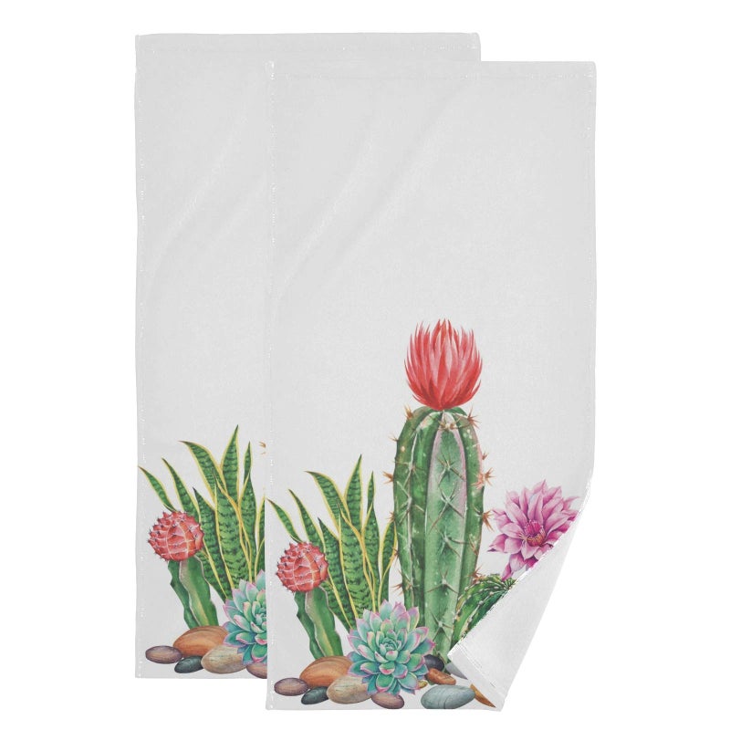 Vdsrup Succulent Cactus Hand Towels Tropical Cacti Summer Towel Set of 2 Flowers Small Bath Towels Soft Guest Face Towel Bathroom Decorations Thin Kitchen Tea Dish Towels 14x28 in