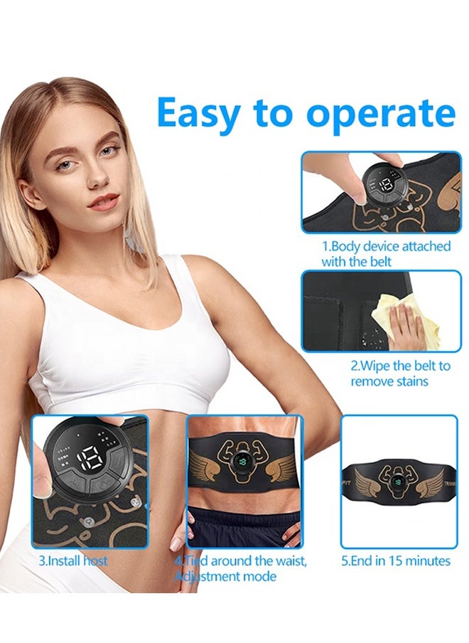 UNUNS Ab Stimulator Muscle Toner Belt,Adjustable Waist Muscle Stimulator,Abdominal Toning Belt,Strength Training Equipment For Men Woman Abdomen Arm Leg,Ab Machine For All Body Types,Black-6 Modes  - Image 1
