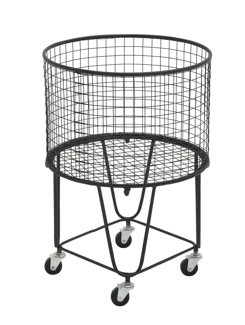 CosmoLiving by Cosmopolitan Metal Storage Cart Deep Set Rolling Mesh Laundry Basket  18 x 18 x 24 Black