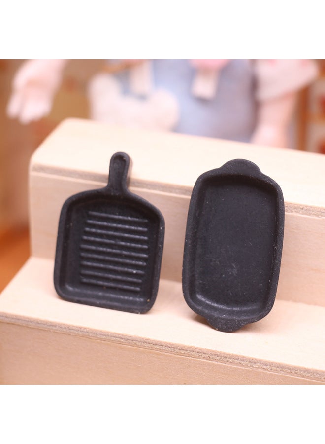 Doll House Dollhouse Miniature Food Play Ornaments Bread Baking Tray Two-piece Toy Model Ob11 Handmade-Color:Black 2-piece Set - Image 1