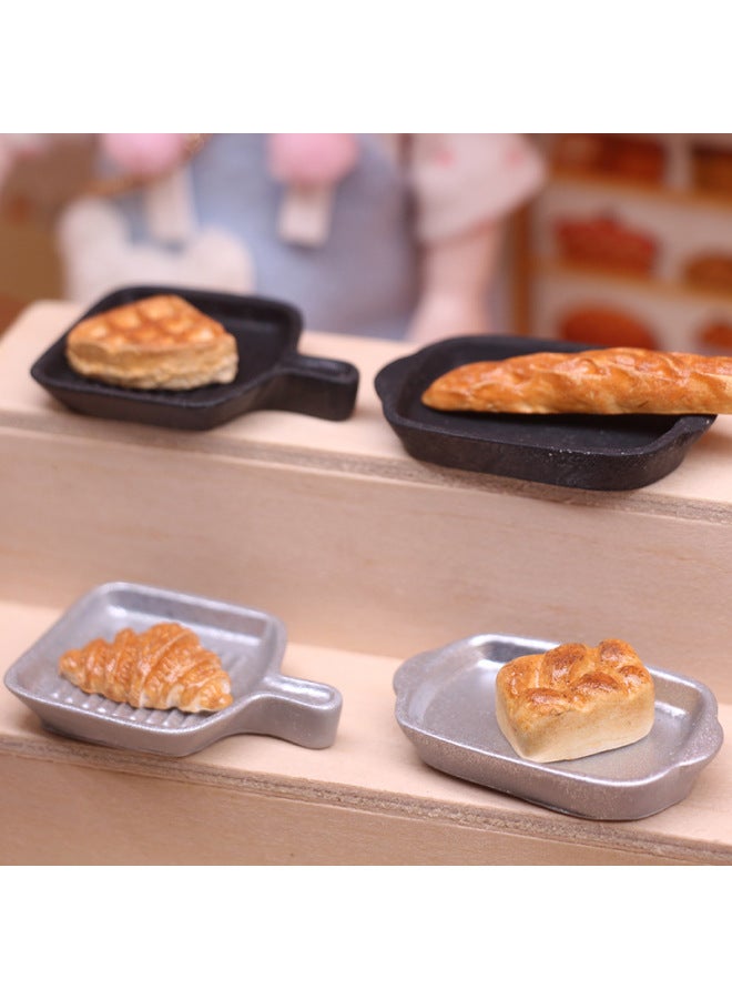 Doll House Dollhouse Miniature Food Play Ornaments Bread Baking Tray Two-piece Toy Model Ob11 Handmade-Color:Black 2-piece Set - Image 2