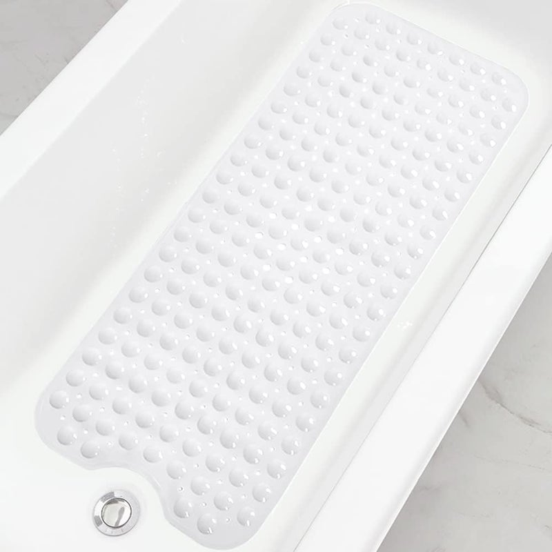 Linoows Bathtub and Shower Mats, Extra Long Non-Slip Bath Tub Mat 39 x 16 Inch, Machine Washable Bathmat with Suction Cups & Drain Holes for Bathroom Floor, White - Image 1