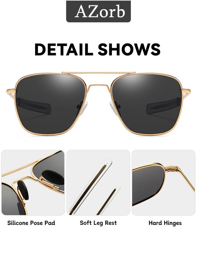 AZorb Aviator Sunglasses Men Women Polarized 100% Real Glass Lens Sun Glasses for UV400 Protection Men's Eye Sunglasses Gold  - Image 3